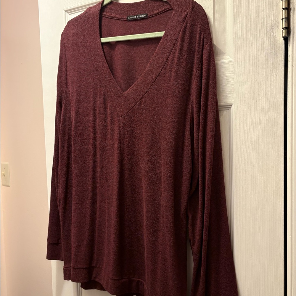 Harlowe & Graham Burgundy Long Sleeve V-Neck COZY Top